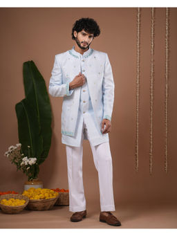 AHI Clothing - Sky Blue Open Jacket and Jodhpuri Indo Set
