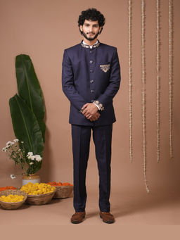 AHI Clothing - Navy Blue Embroidered Jodhpuri Set