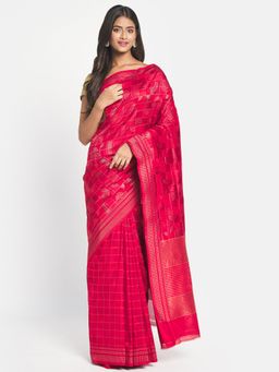 Fabindia - Pink Cotton Silk Woven Saree without Blouse