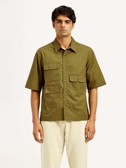 Levi's - Men's Solid Olive Spread Collar Shirt