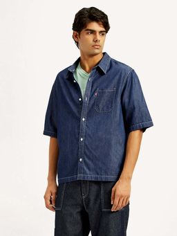 Levi's - Men's Solid Dark-Blue Spread Collar Denim Shirt