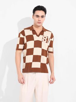 The Indian Garage Co - Brown Checks Polo T-Shirt