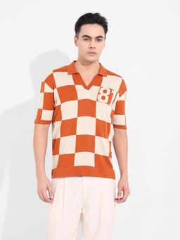 The Indian Garage Co - Orange Checks Polo T-Shirt