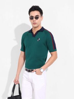 The Indian Garage Co - Green Textured Polo T-Shirt