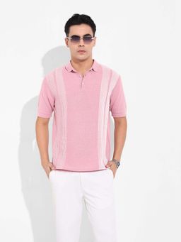The Indian Garage Co - Pink Textured Polo T-Shirt