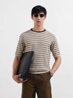 The Indian Garage Co - Beige Textured T-Shirt