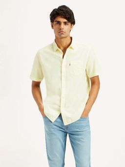 Levi's - Men's Solid Yellow Spread Collar Shirt