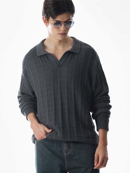 Jack & Jones - Men's Oversized Grey Polo T-Shirt