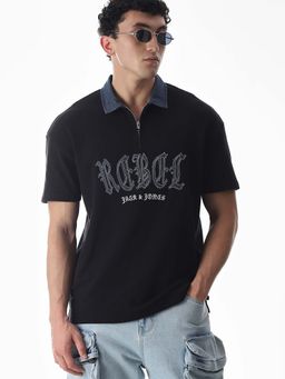 Jack & Jones - Men's Oversized Black Polo T-Shirt