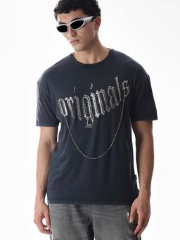 Jack & Jones - Men's Oversized Navy Blue T-Shirt
