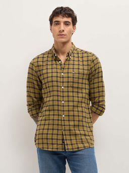 The Bear House - Men's Mustard Slim Fit Checked Cotton Casual Shirt