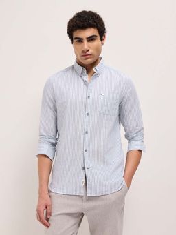 The Bear House - Men's Blue Slim Fit Pin Striped Casual Shirt