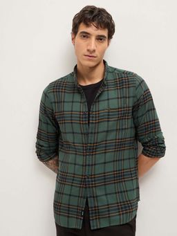 The Bear House - Men's Green Slim Fit Checked Cotton Casual Shirt