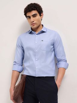 The Bear House - Men's Blue Tailored Fit Herringbone Woven Design Formal Shirt