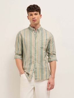 The Bear House - Men's Multi-Colour Slim Fit Striped Cotton Casual Shirt