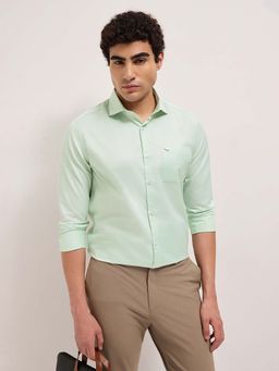The Bear House - Men's Green Tailored Fit Pin Striped Formal Shirt