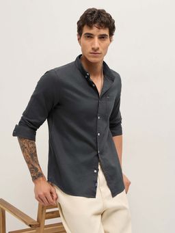 The Bear House - Men's Grey Slim Fit Solid Casual Shirt