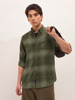 The Bear House - Men's Green Slim Fit Checked Casual Shirt