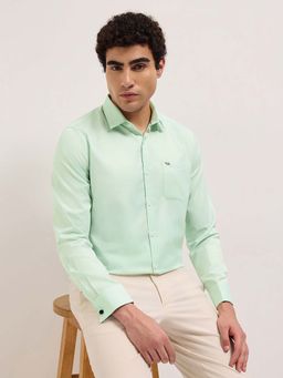 The Bear House - Men's Green Tailored Fit Micro Check Formal Shirt