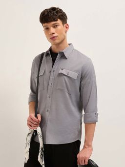 The Bear House - Men's Grey Regular Fit Solid Casual Shirt