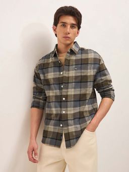 The Bear House - Men's Brown Relaxed Fit Checked Cotton Casual Shirt