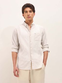 The Bear House - Men's Pink Slim Fit Striped Casual Shirt