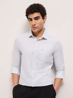 The Bear House - Men's Grey Tailored Fit Micro Check Formal Shirt