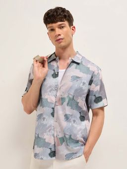 The Bear House - Men's Multi-Colour Relaxed Fit Printed Casual Shirt