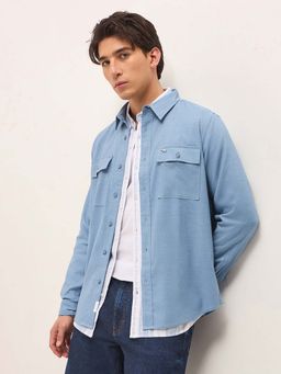 The Bear House - Men's Blue Regular Fit Solid Casual Shirt