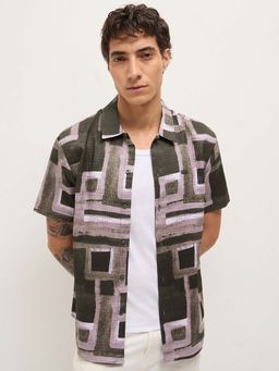 The Bear House - Men's Multi-Colour Relaxed Fit Printed Casual Shirt