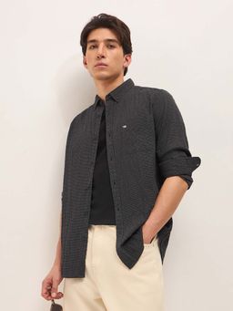 The Bear House - Men's Black Slim Fit Micro Check Cotton Casual Shirt