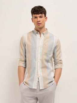 The Bear House - Men's Grey Slim Fit Striped Casual Shirt