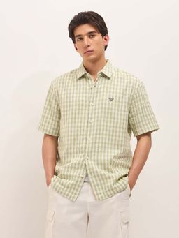 The Bear House - Men's Green Oversize Fit Checked Casual Shirt