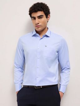 The Bear House - Men's Blue Tailored Fit Micro Check Formal Shirt