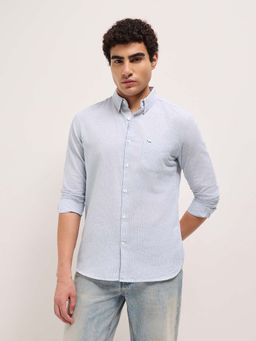 The Bear House - Men's Blue Slim Fit Pin Striped Casual Shirt