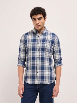 The Bear House - Men's Blue Slim Fit Checked Cotton Casual Shirt