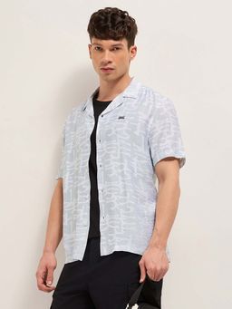 The Bear House - Men's Grey Relaxed Fit Printed Casual Shirt