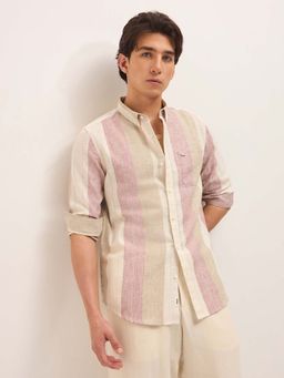 The Bear House - Men's Pink Slim Fit Striped Casual Shirt