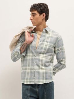 The Bear House - Men's Green Slim Fit Checked Casual Shirt
