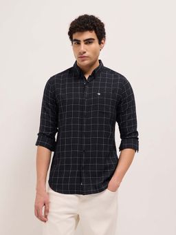 The Bear House - Men's Navy Blue Slim Fit Checked Casual Shirt
