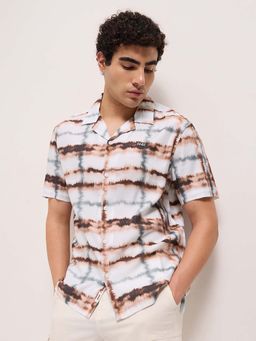 The Bear House - Men's Maroon Relaxed Fit Tie and Dye Cotton Casual Shirt