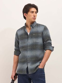 The Bear House - Men's Blue Slim Fit Checked Casual Shirt