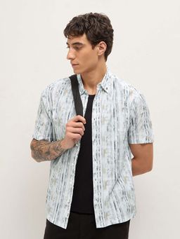 The Bear House - Men's Grey Relaxed Fit Printed Cotton Casual Shirt