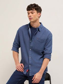 The Bear House - Men's Blue Relaxed Fit Denim Cotton Casual Shirt