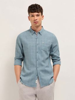 The Bear House - Men's Blue Slim Fit Checked Casual Shirt