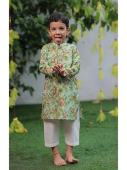 Shruti Jalan - Green Pure Chanderi Printed Kurta With Cotton Silk Salwar