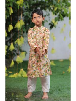 Shruti Jalan - Peach Pure Chanderi Printed Kurta With Cotton Silk Salwar