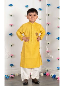 Shruti Jalan - Yellow Lion Zardozi Embroidered Patch Pintucks Kurta And Pant Set