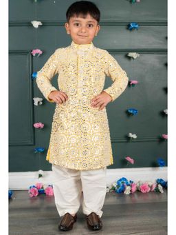 Shruti Jalan - Yellow Cream And Amla All Over Mirror Embroidery Kurta With Salwar