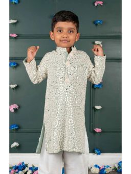 Shruti Jalan - Blue Cream And Amla All Over Mirror Embroidery Kurta With Salwar